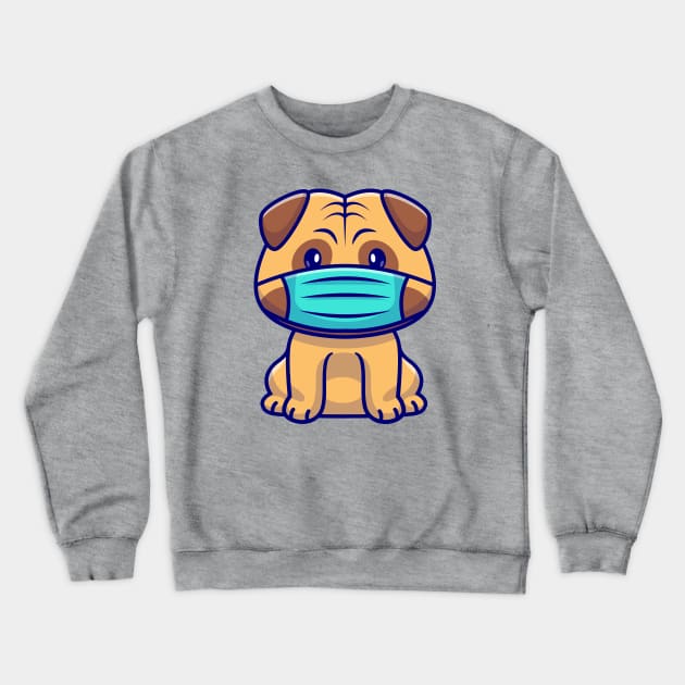 Cute Pug Dog Sitting And Wearing Mask Cartoon Crewneck Sweatshirt by Catalyst Labs